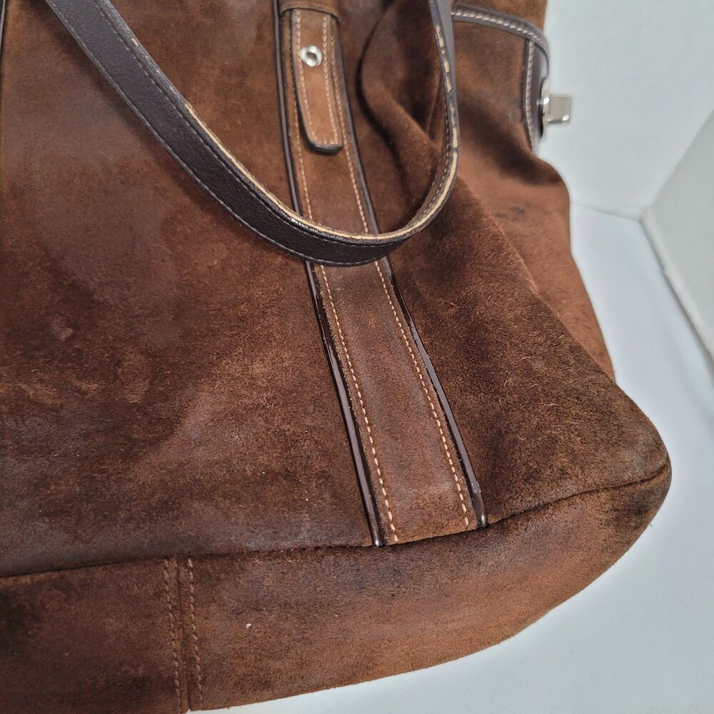 Coach Leatherware Brown Suede Leather Large Tote Bag Vintage Y2K *Flaw - Picture 13 of 16